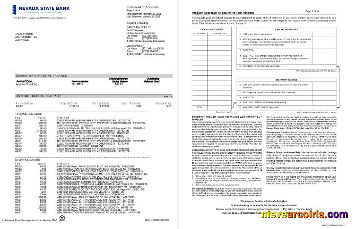 USA Nevada State Bank anytime checking 4pages